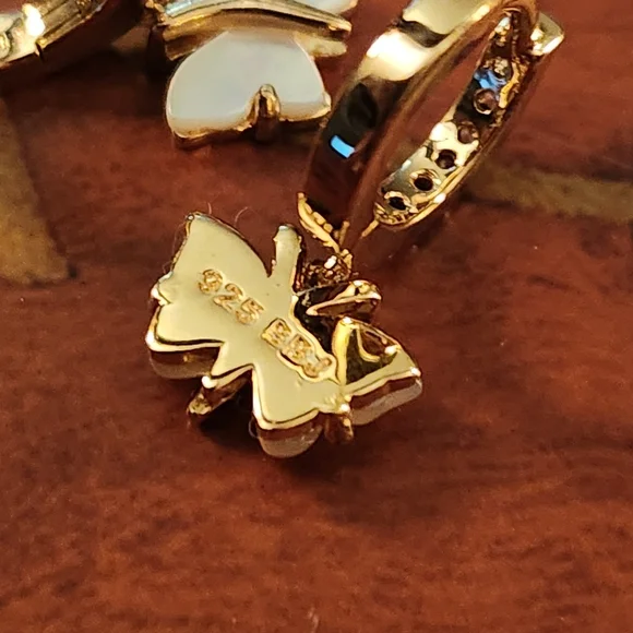 JTV Mother Of Pearl Zircon Gold Over Sterling Butterfly Earrings - Picture 5 of 7